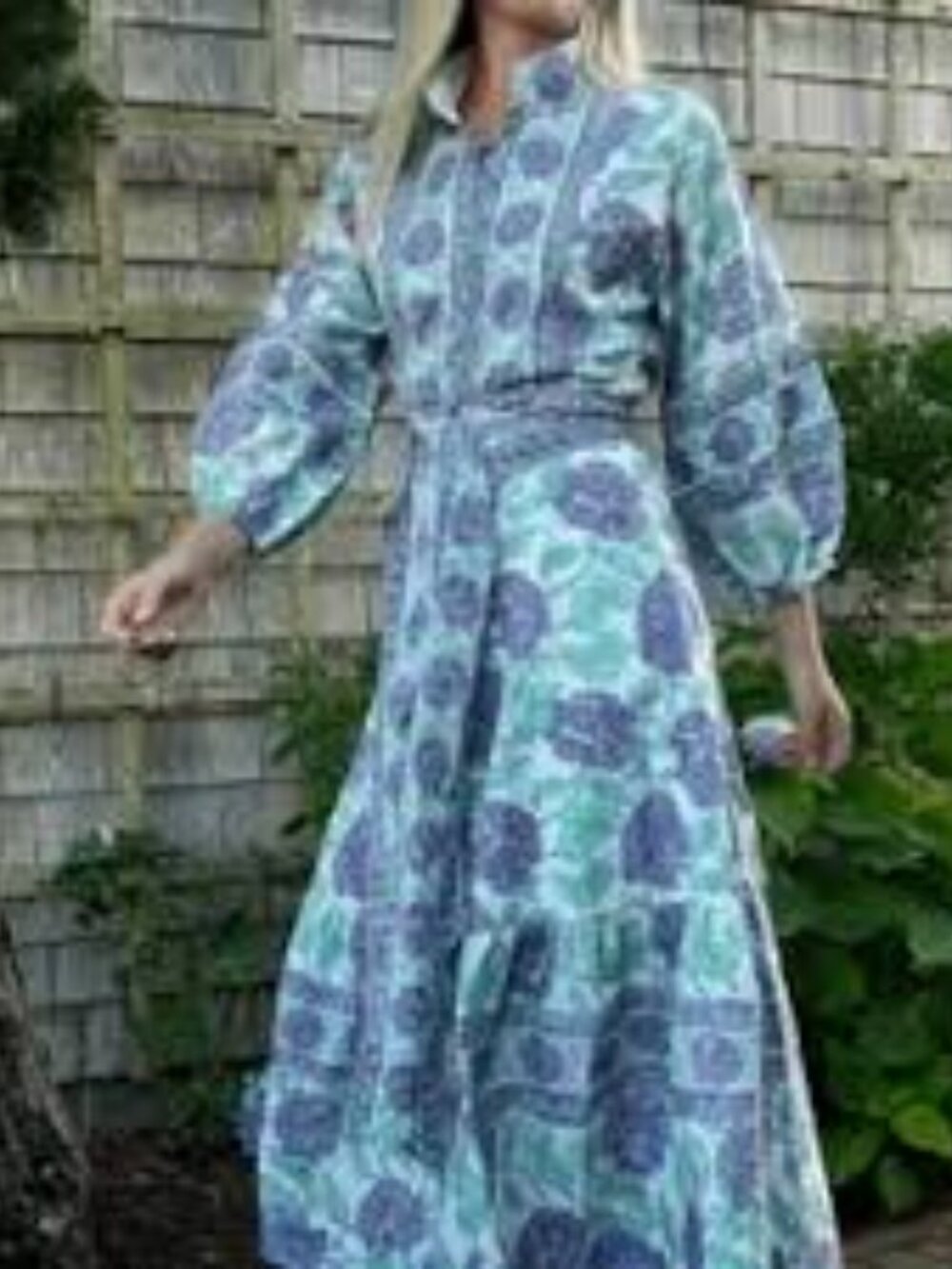 NWT Sue Sartor Flounce (Paloma) Maxi - Nikko Blue Hydrangea Print Small